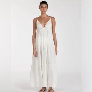 DISSH LIZA RAMIE MIDI DRESS White Tiered V Neck Slip Under NWT Size 8